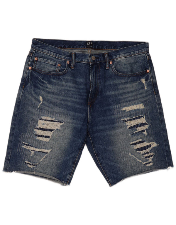 Gap Mens Distressed Denim Shorts W34 Large Blue Cotton