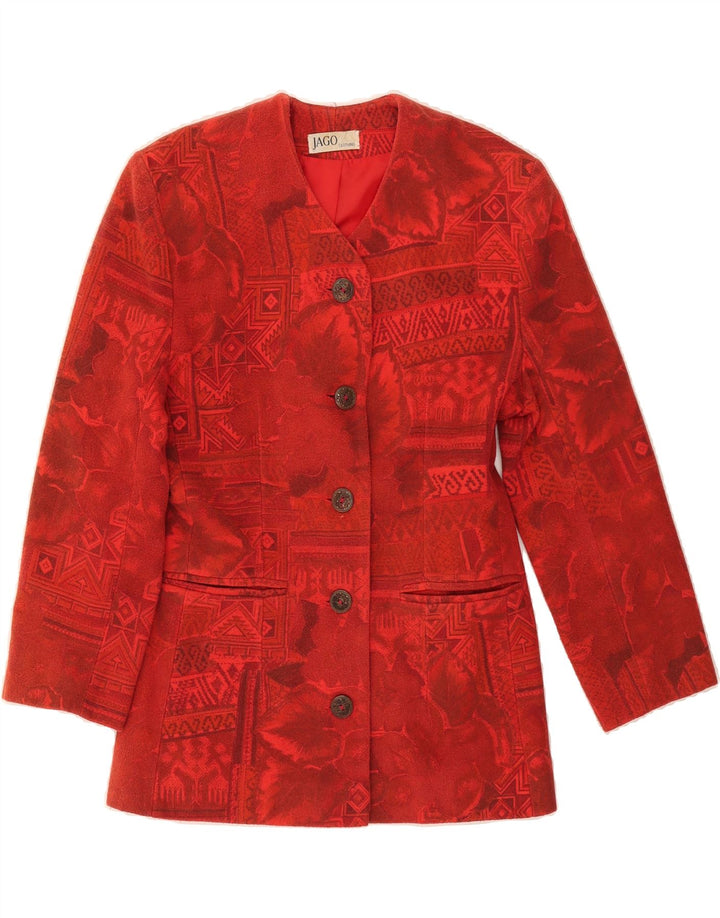 VINTAGE Womens Longline Abstract Pattern Blazer Jacket UK 14 Medium Red Vintage Vintage and Second-Hand Vintage from Messina Hembry 