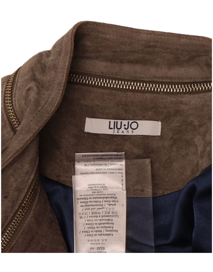LIU JO Womens Crop Suede Biker Jacket IT 46 Large Beige Leather