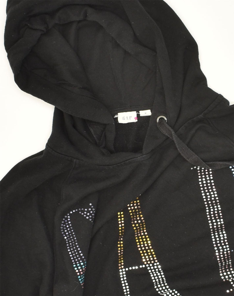 GAP Womens Graphic Hoodie Jumper UK 14 Medium Black Cotton | Vintage Gap | Thrift | Second-Hand Gap | Used Clothing | Messina Hembry 