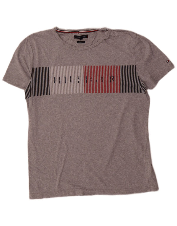 Tommy Hilfiger Mens Graphic T-Shirt Top Large Grey Flecked Cotton