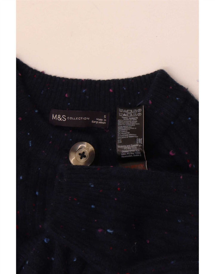 Marks & Spencer Womens Cardigan Sweater UK 10 Small Navy Blue Flecked