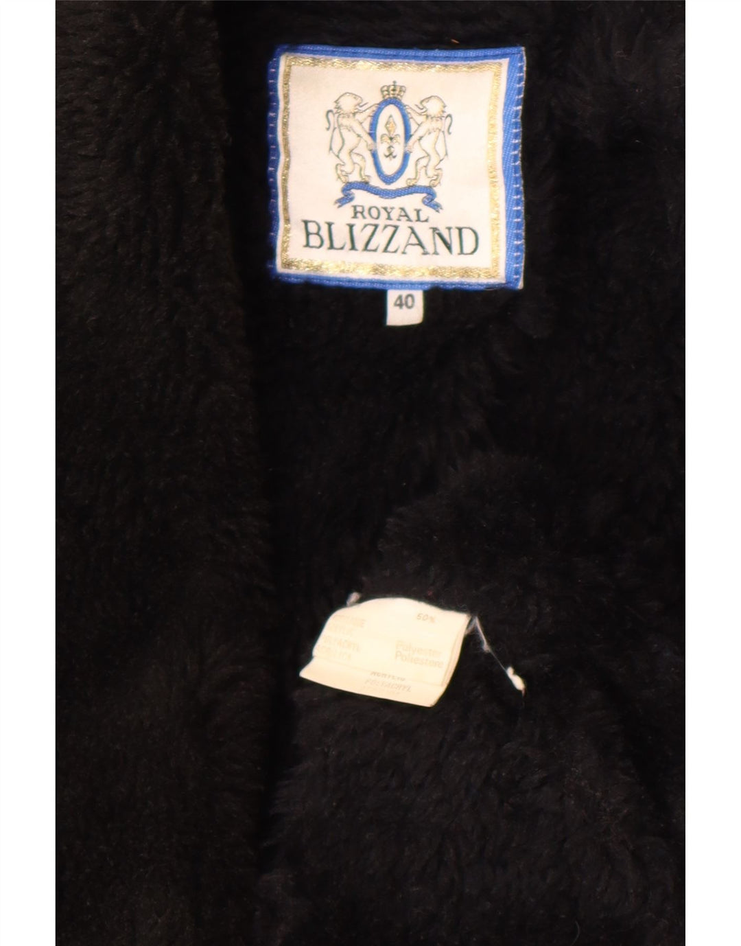 Vintage Womens Sherpa Overcoat EU 40 Medium Black Acrylic