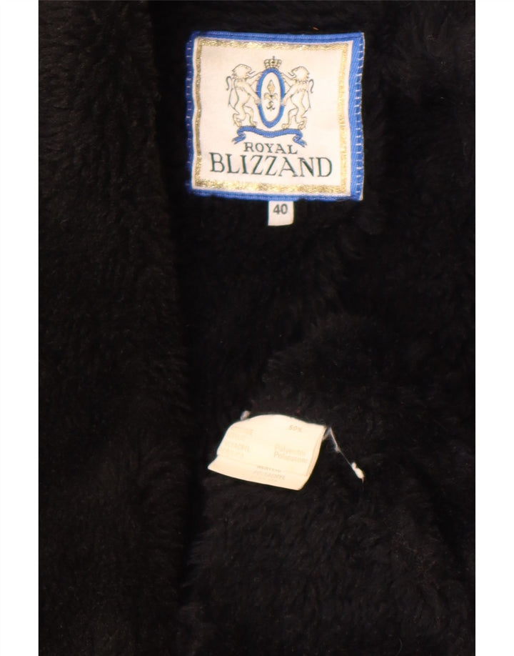 Vintage Womens Sherpa Overcoat EU 40 Medium Black Acrylic