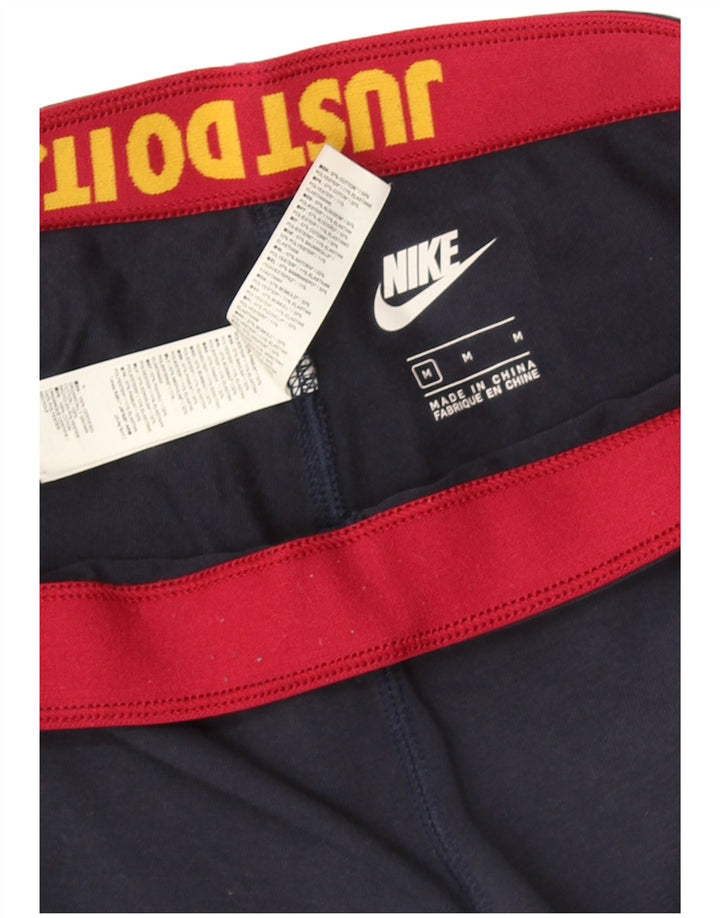 NIKE Womens Graphic Leggings UK 12 Medium  Navy Blue Cotton