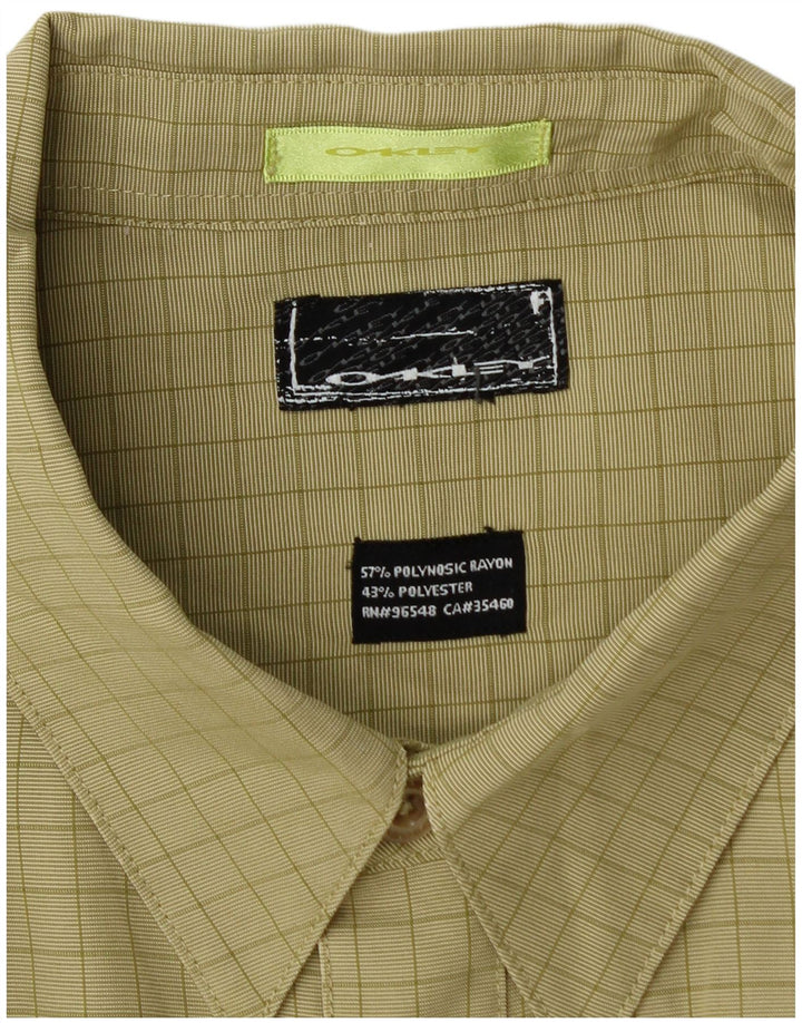 Oakley Mens Short Sleeve Shirt Large Khaki Check Rayon