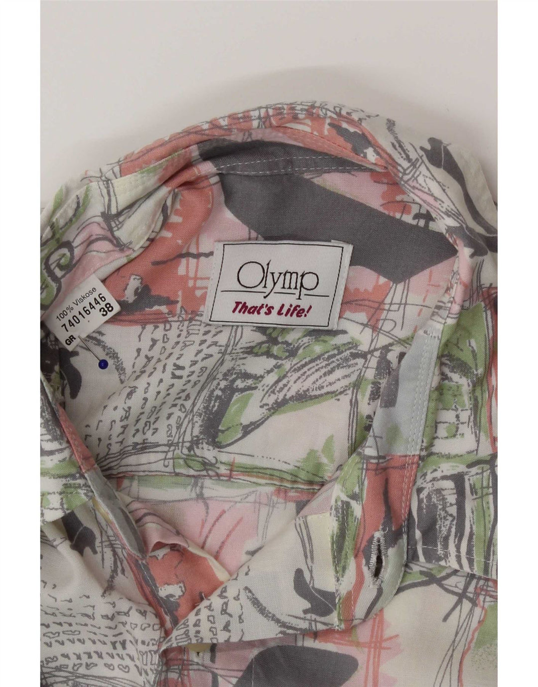 Olymp Mens Graphic Shirt Size 38 Medium Multicoloured Patchwork Viscose