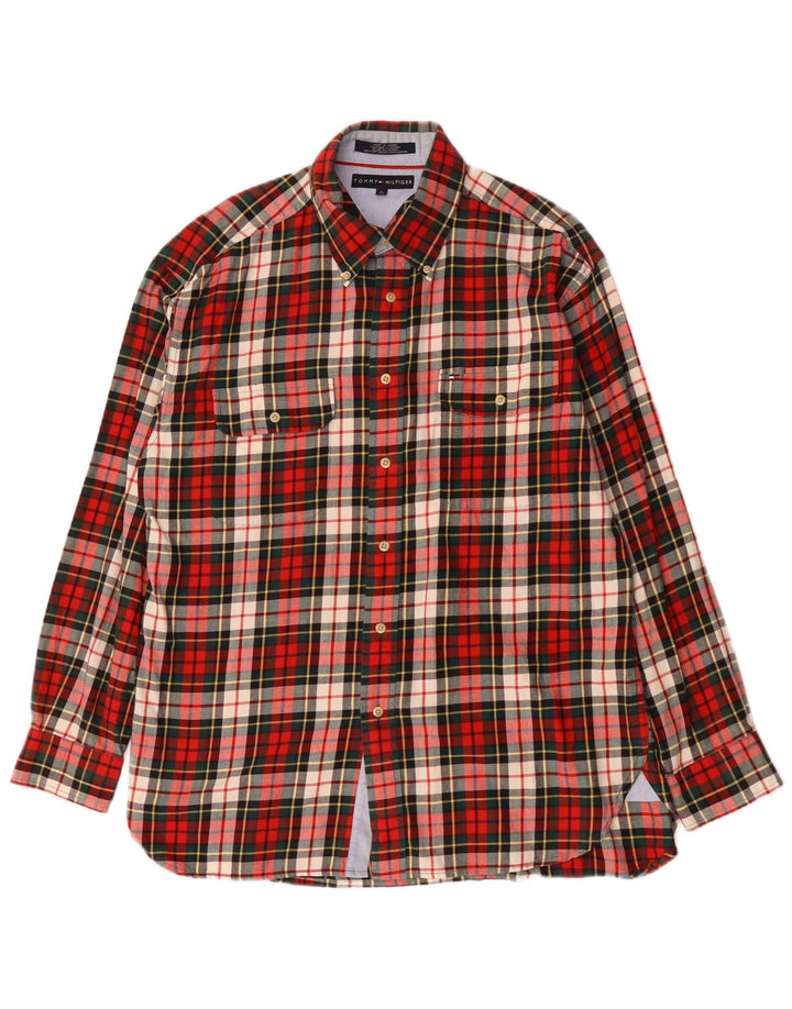 Tommy Hilfiger Mens Flannel Shirt Large Red Check Cotton