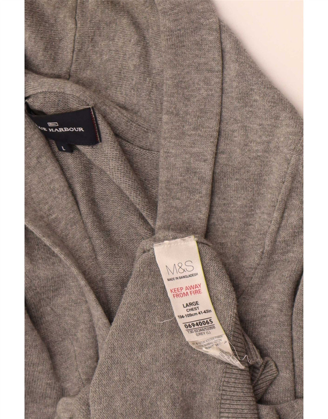 Marks & Spencer Mens Blue Harbour Cardigan Sweater Large Grey Cotton
