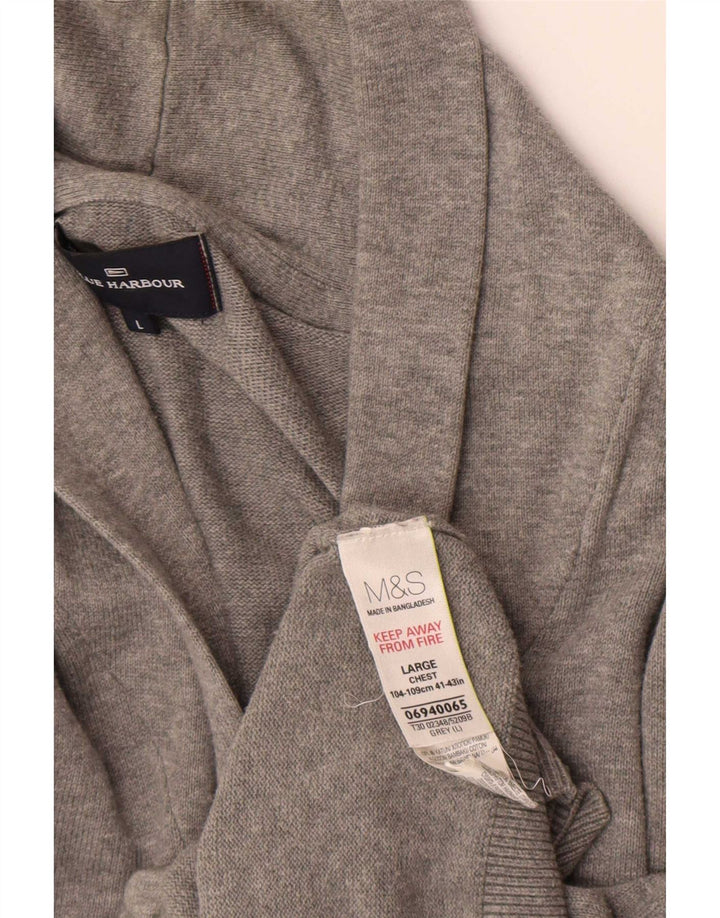 Marks & Spencer Mens Blue Harbour Cardigan Sweater Large Grey Cotton