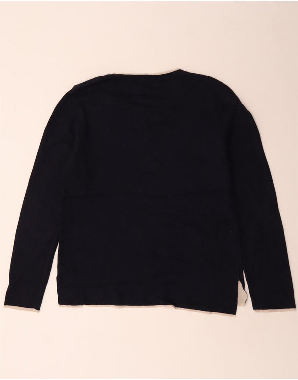 Jigsaw Womens Boat Neck Jumper Sweater UK 16 Large Navy Blue Cotton
