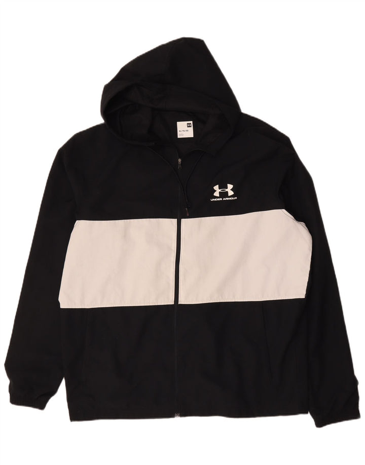 Under Armour Mens Hooded Tracksuit Top Jacket XL Black Colourblock