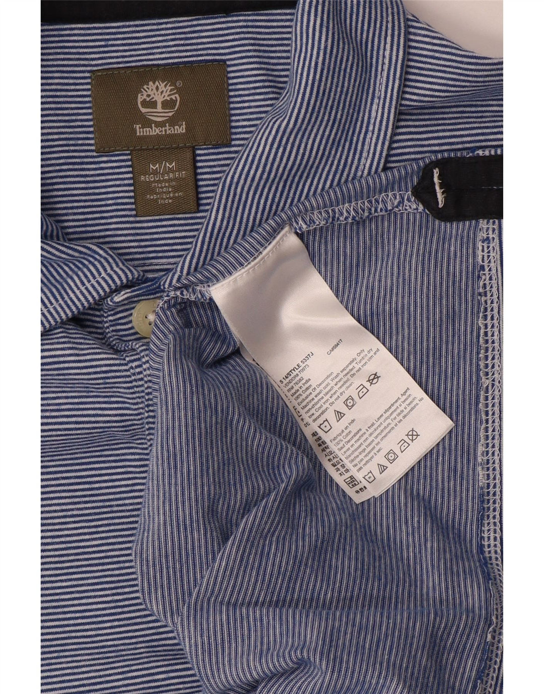TIMBERLAND Mens Regular Fit Polo Shirt Medium Blue Striped Cotton