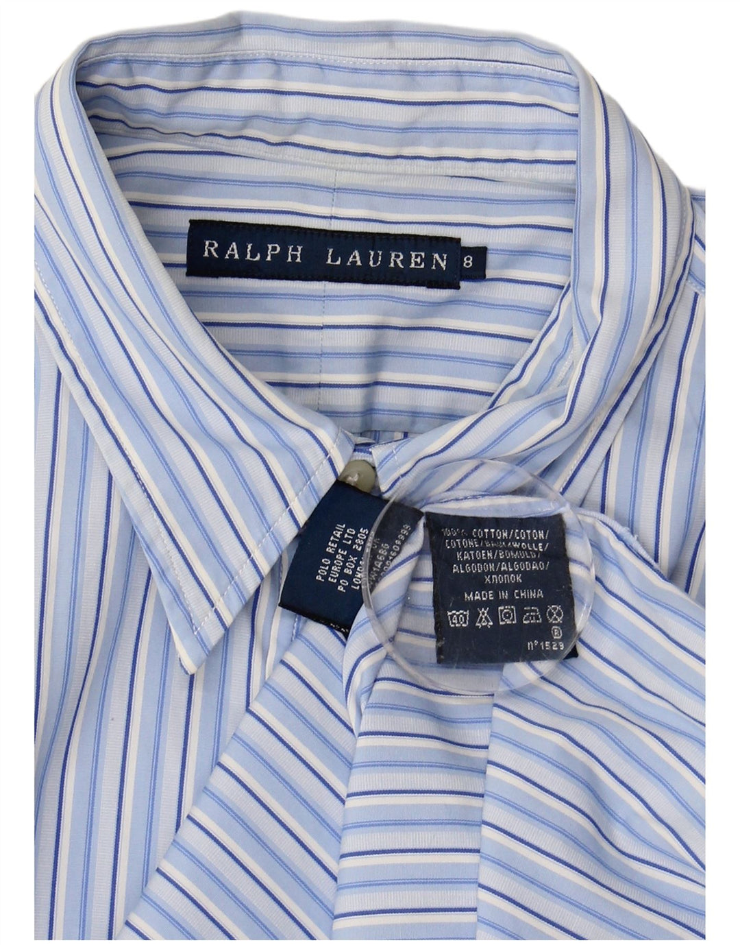 RALPH LAUREN Womens Shirt US 8 Medium Blue Striped Cotton