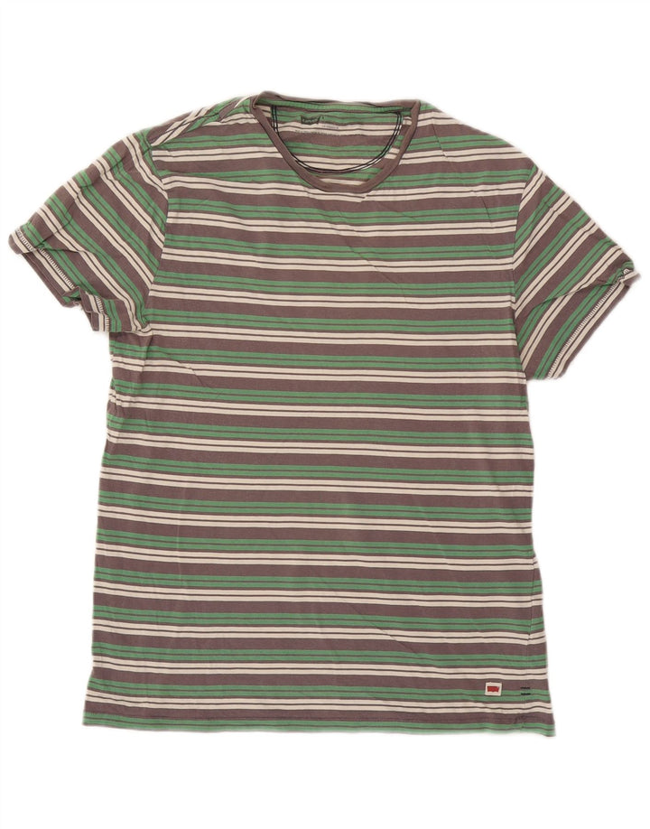 Levi's Mens T-Shirt Top Medium Green Striped Cotton