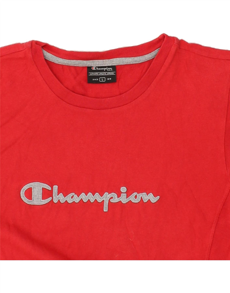 CHAMPION Womens Graphic T-Shirt Top UK 14 Large Red Cotton | Vintage Champion | Thrift | Second-Hand Champion | Used Clothing | Messina Hembry 