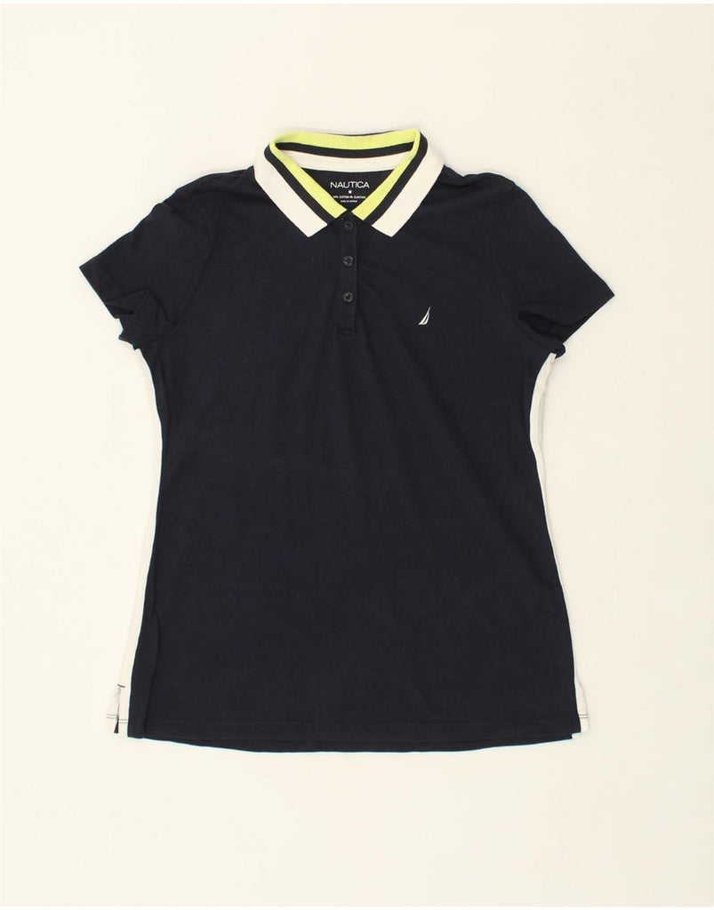 NAUTICA Womens Polo Shirt UK 14 Medium Navy Blue Cotton | Vintage Nautica | Thrift | Second-Hand Nautica | Used Clothing | Messina Hembry 