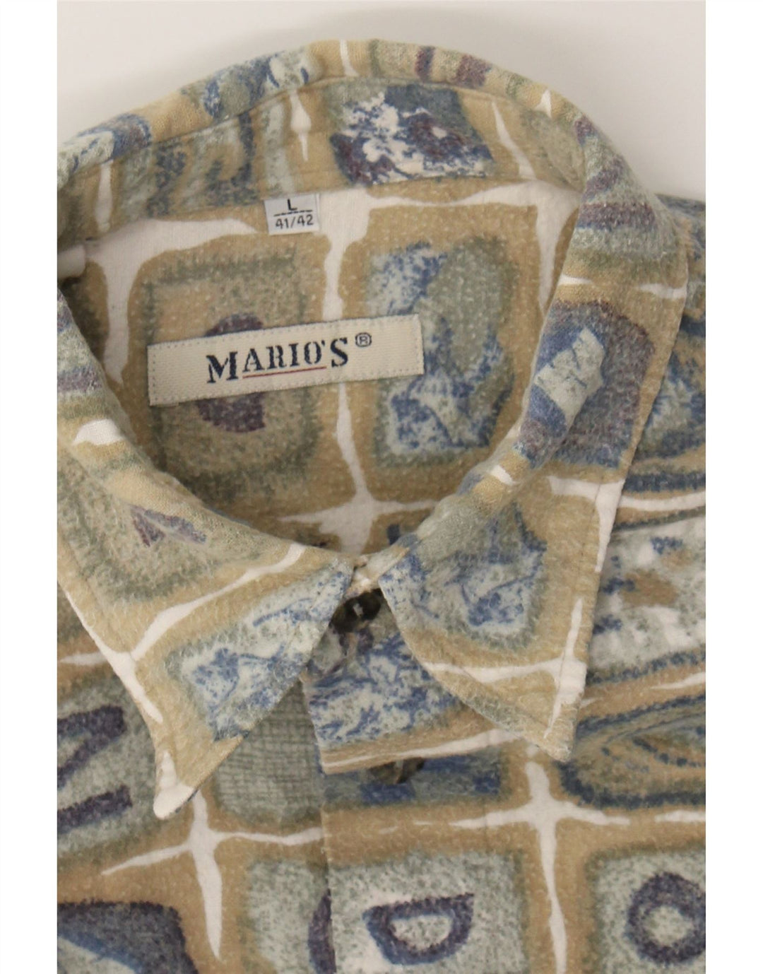 MARIO'S Mens Graphic Shirt Size 41/42 Large Grey Cotton Vintage Mario's and Second-Hand Mario's from Messina Hembry 