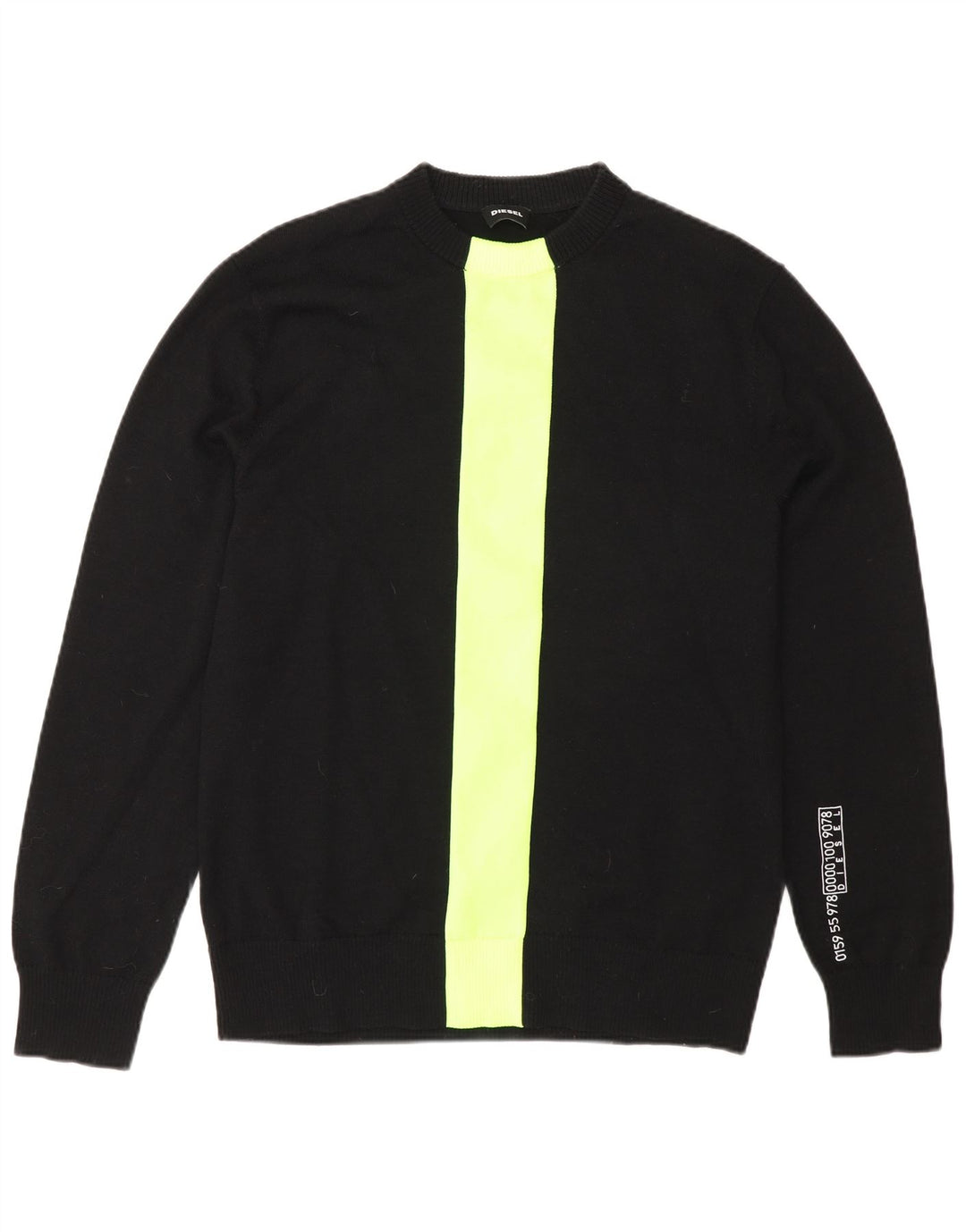Diesel Mens Graphic Crew Neck Jumper Sweater Medium Black Colourblock