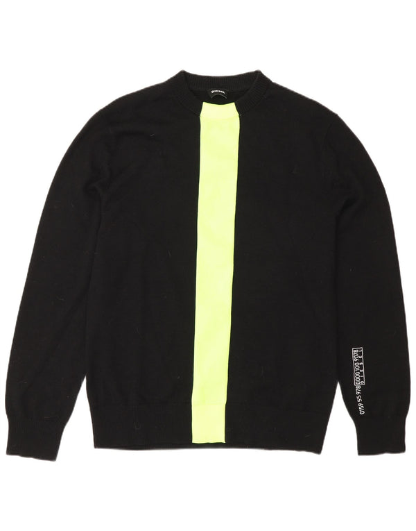 Diesel Mens Graphic Crew Neck Jumper Sweater Medium Black Colourblock