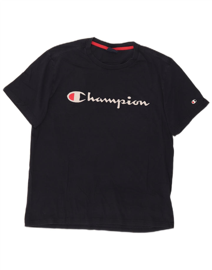Champion Mens Graphic T-Shirt Top Large Navy Blue Cotton