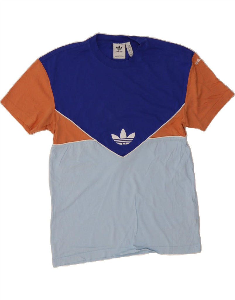ADIDAS Mens T-Shirt Top Small Blue Colourblock Cotton Vintage Adidas and Second-Hand Adidas from Messina Hembry 