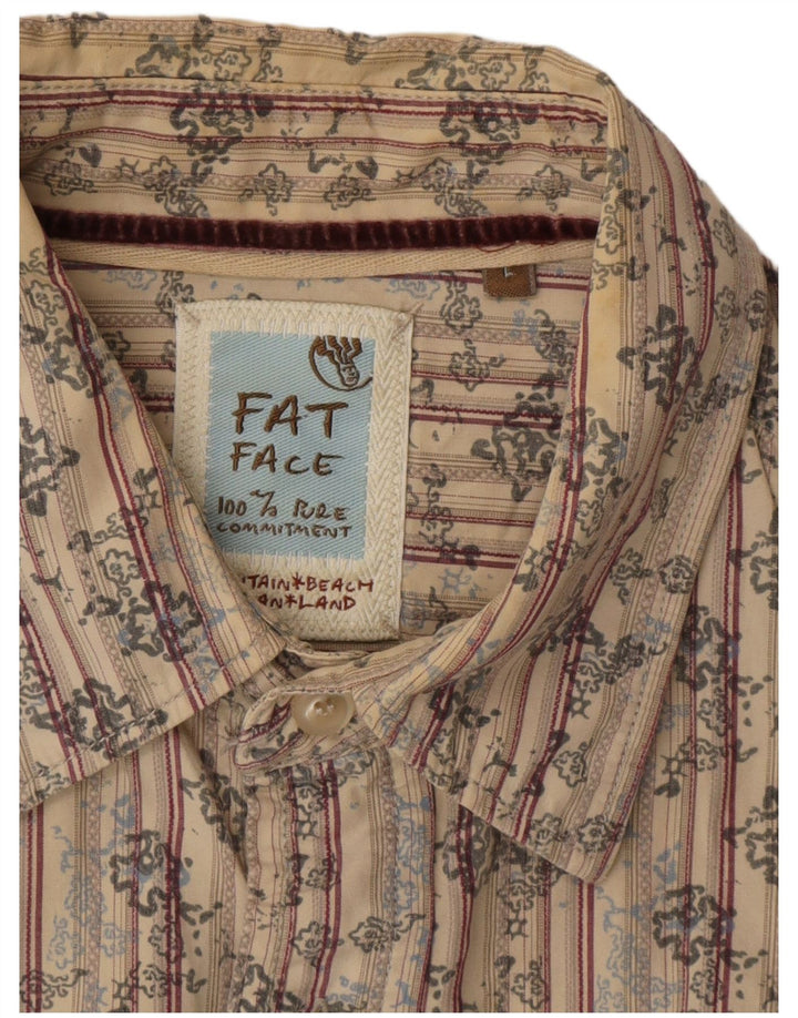 FAT FACE Mens Abstract Pattern Shirt Large Beige Cotton