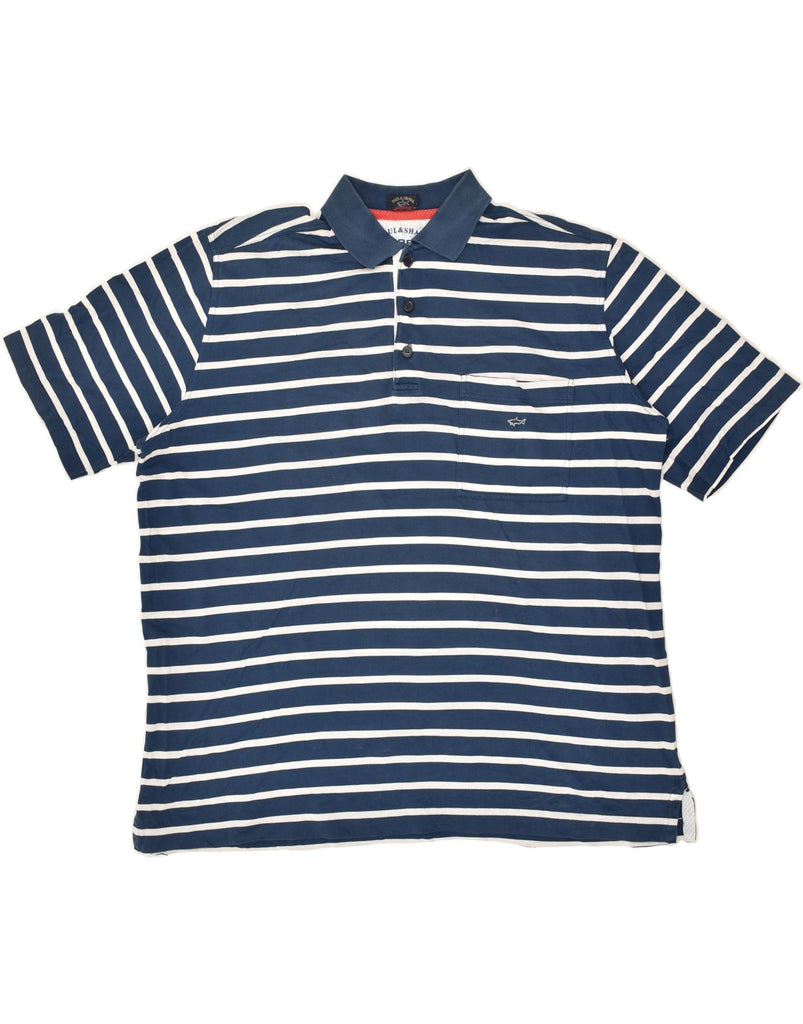 PAUL & SHARK Mens Polo Shirt 2XL Navy Blue Striped Cotton | Vintage Paul & Shark | Thrift | Second-Hand Paul & Shark | Used Clothing | Messina Hembry 