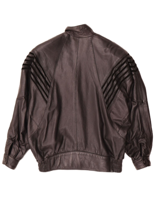 Vintage Womens Oversized Leather Jacket EU 38 Medium Black Leather