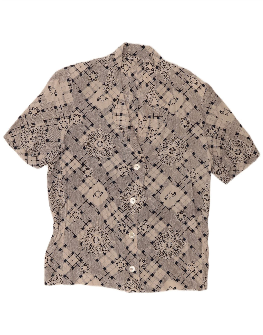Vintage Womens Short Sleeve Shirt UK 16 Large Grey Geometric