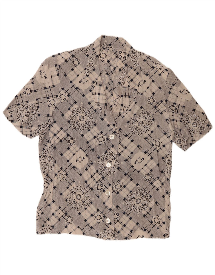 Vintage Womens Short Sleeve Shirt UK 16 Large Grey Geometric