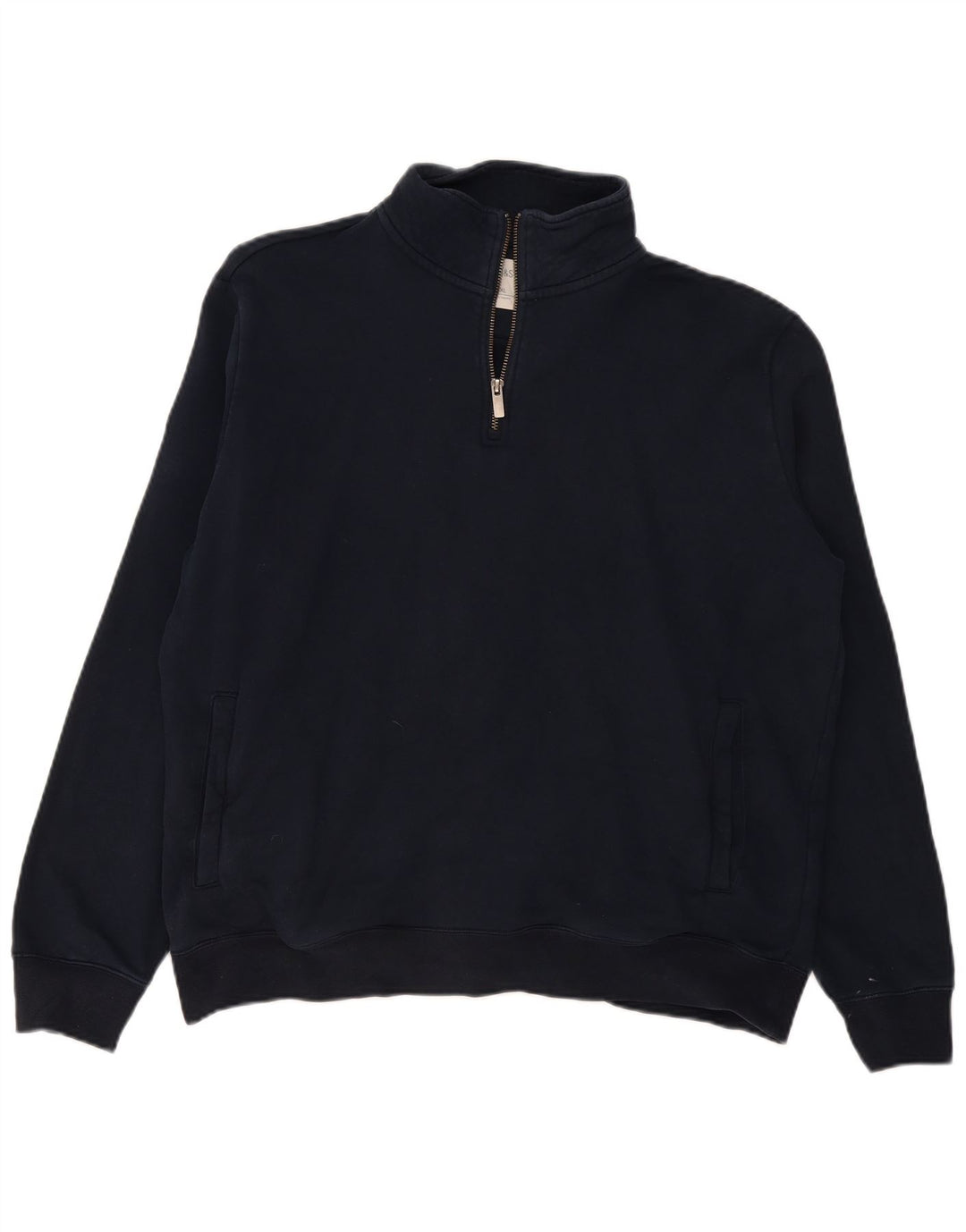 Marks & Spencer Mens Zip Neck Sweatshirt Jumper XL Navy Blue Cotton