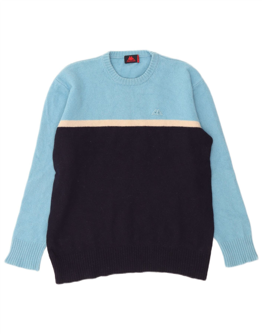 Kappa Mens Crew Neck Jumper Sweater XL Blue Colourblock Wool
