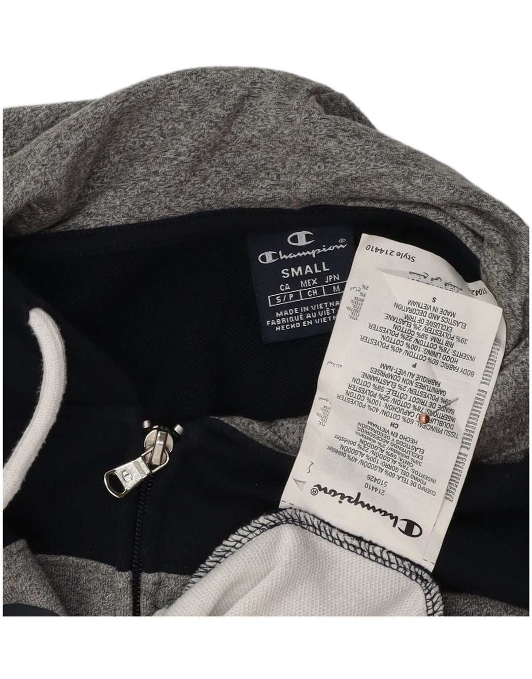 Champion Mens Graphic Zip Hoodie Sweater Small Navy Blue Colourblock