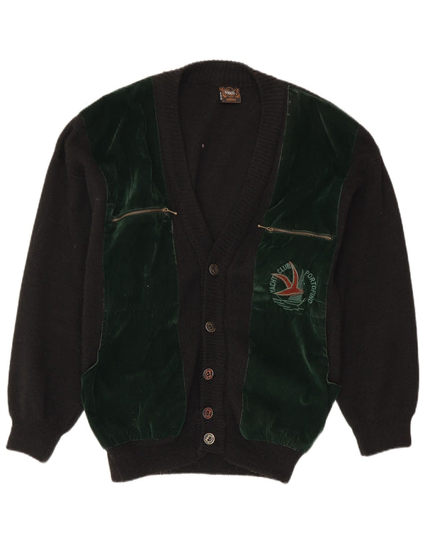 YACHTING CLUB Mens Cardigan Sweater Medium Black Colourblock