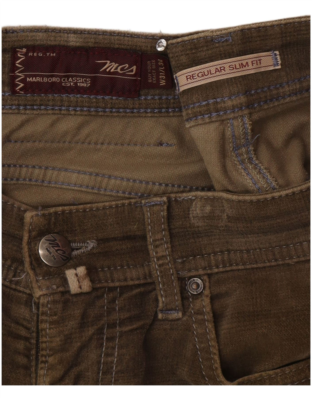 Marlboro Classics Mens Regular Slim Fit Casual Trousers W31 L34 Brown