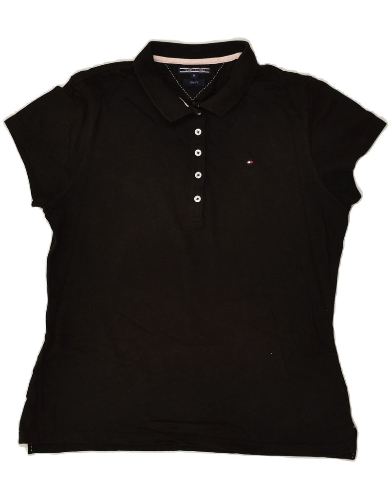 TOMMY HILFIGER Womens Slim Fit Polo Shirt UK 18 XL Black Cotton | Vintage Tommy Hilfiger | Thrift | Second-Hand Tommy Hilfiger | Used Clothing | Messina Hembry 
