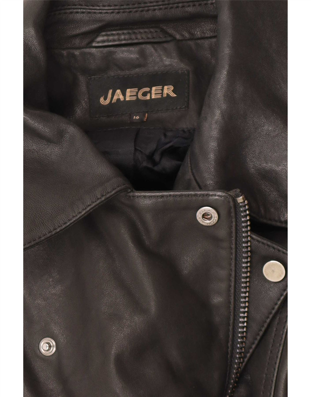 Jaeger Womens Leather Biker Jacket UK 16 Large Black Leather