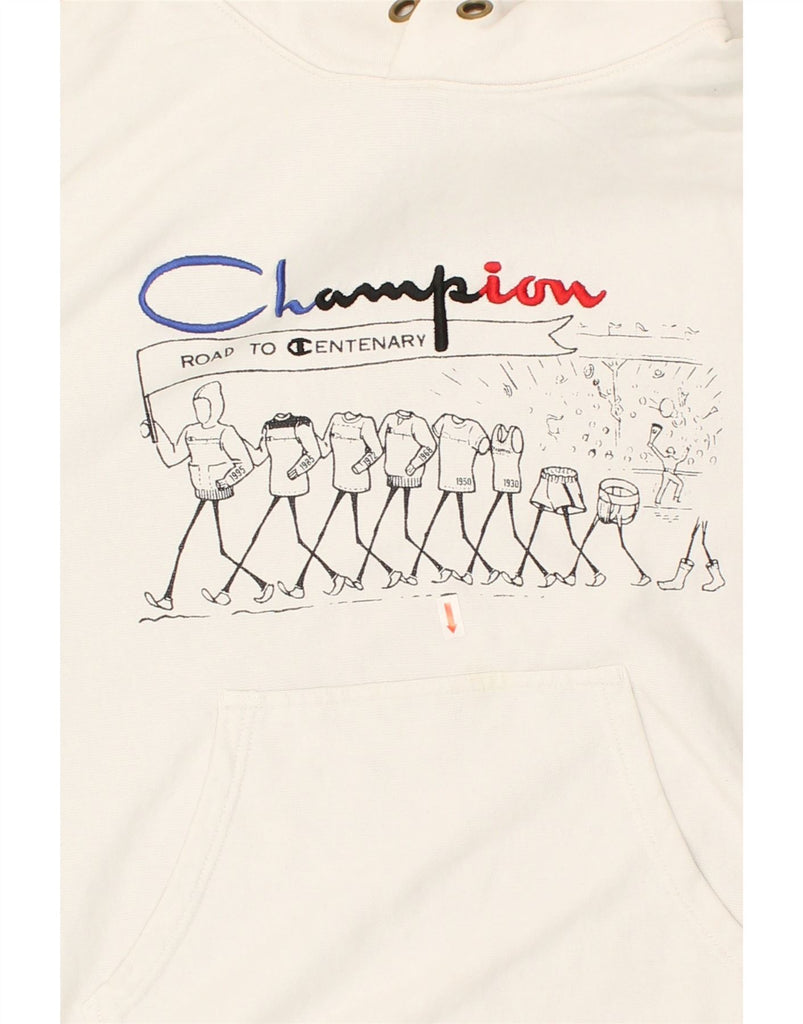 CHAMPION Mens Graphic Hoodie Jumper Large White Cotton | Vintage Champion | Thrift | Second-Hand Champion | Used Clothing | Messina Hembry 