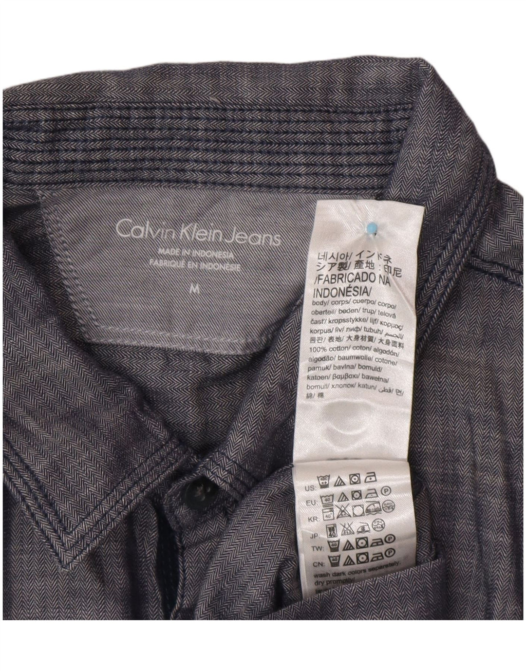 CALVIN KLEIN JEANS Mens Short Sleeve Shirt Medium Navy Blue Herringbone