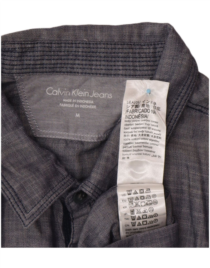 CALVIN KLEIN JEANS Mens Short Sleeve Shirt Medium Navy Blue Herringbone