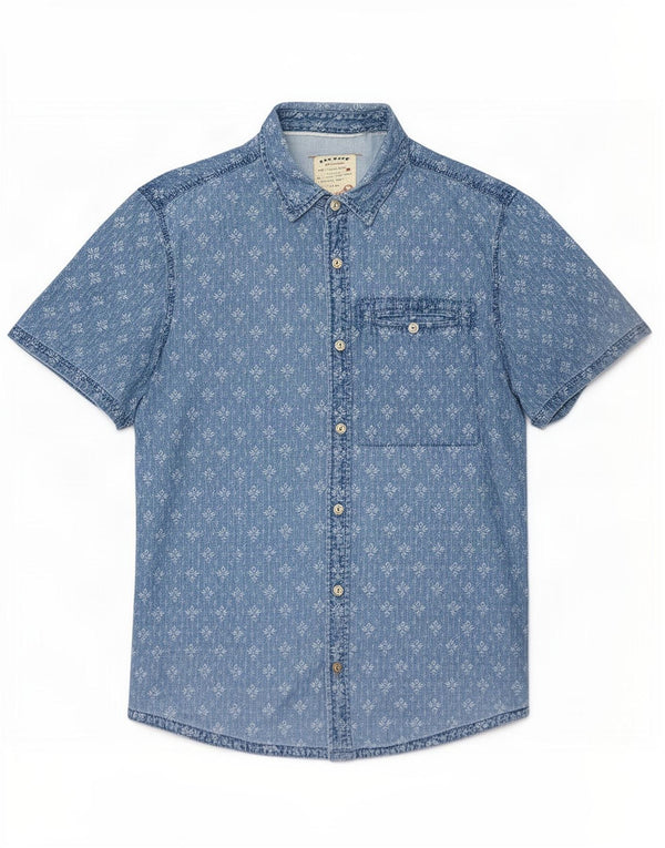 Fat Face Mens Short Sleeve Shirt Large Blue Geometric Cotton