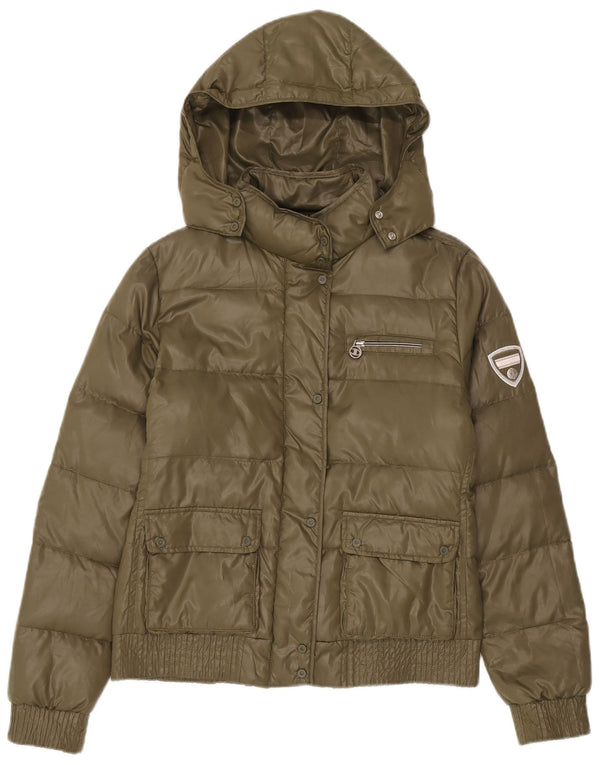 Champion Womens Hooded Padded Jacket UK 14 Medium Khaki Polyester