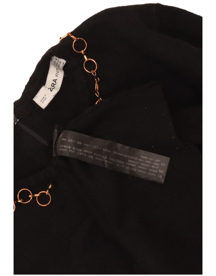 Zara Womens Crop Blouse Top UK 12 Medium Black Viscose