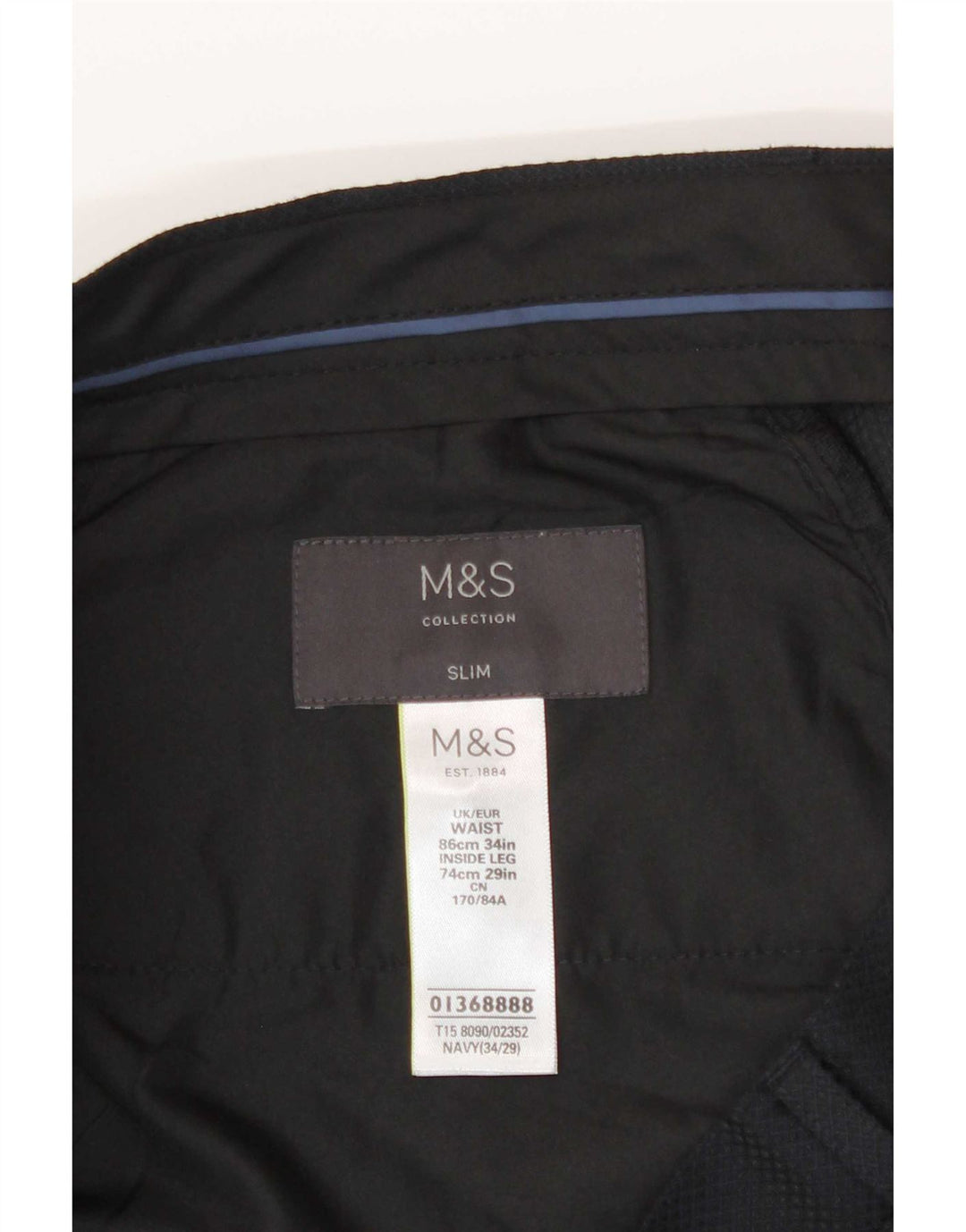 Marks & Spencer Mens Slim Fit Casual Trousers W34 L29 Navy Blue Polyester