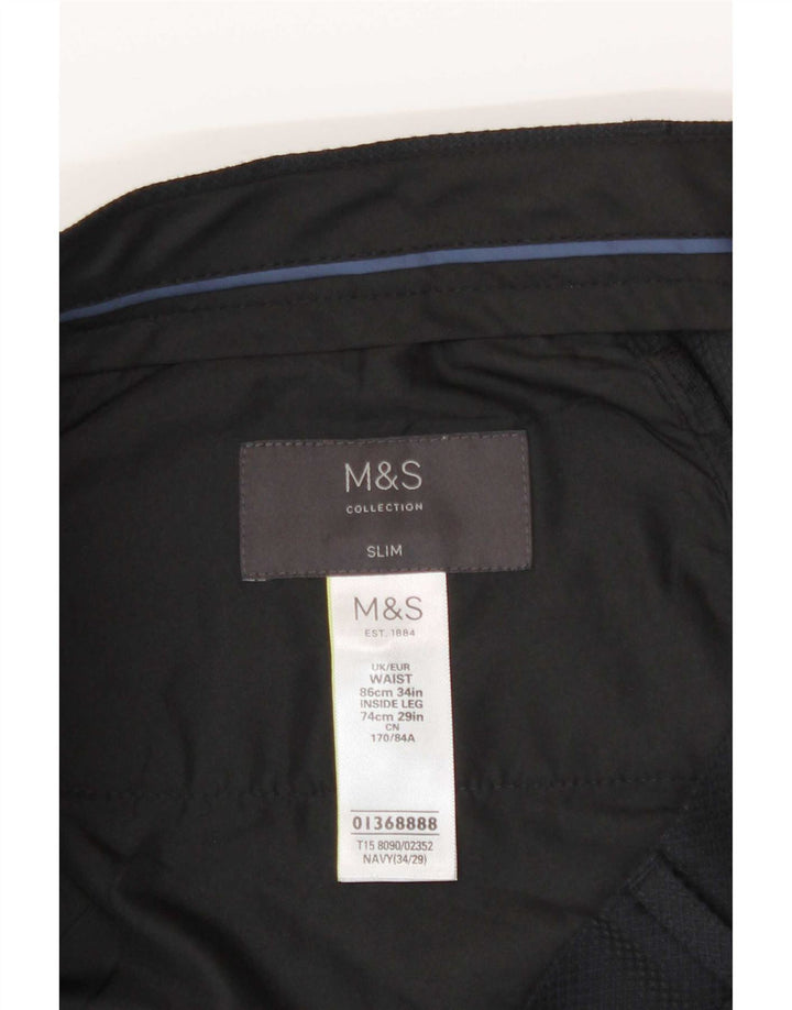 Marks & Spencer Mens Slim Fit Casual Trousers W34 L29 Navy Blue Polyester