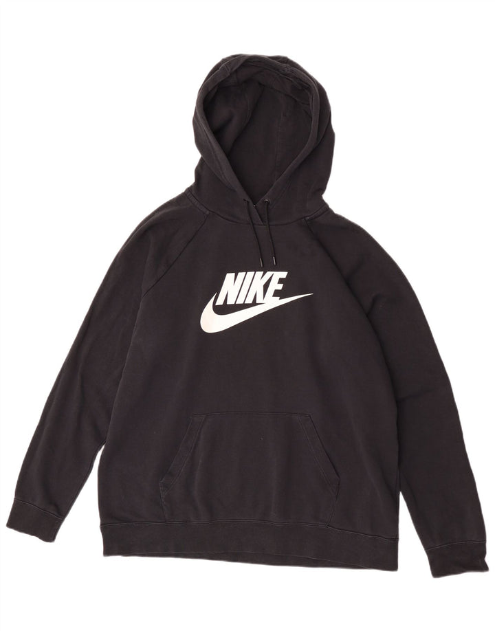 Nike Womens Graphic Hoodie Jumper UK 18 XL Black Polyester