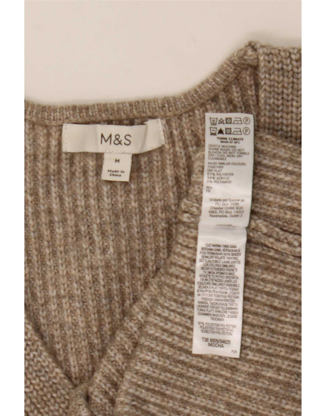 Marks & Spencer Womens V-Neck Jumper Sweater UK 14 Medium Brown Polyester