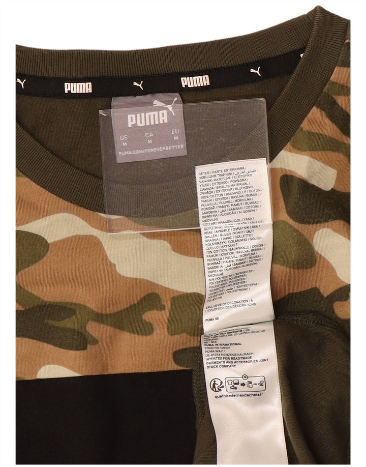 PUMA Mens Graphic T-Shirt Top Medium Khaki Camouflage Cotton