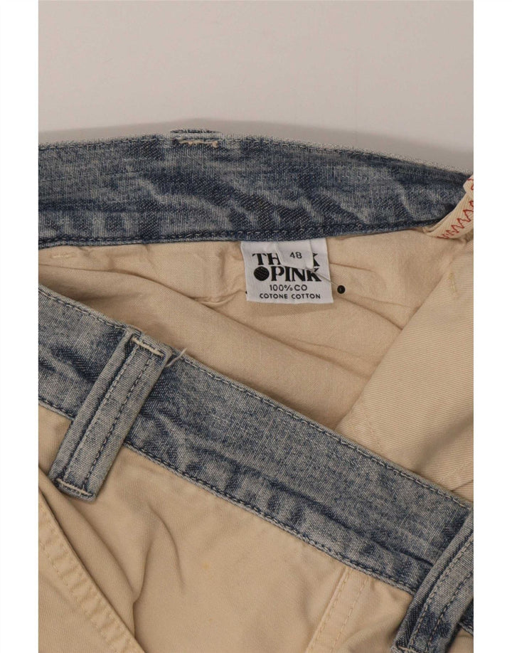 Think Pink Mens Regular Cargo Trousers EU 48 Medium W32 L33 Beige Cotton